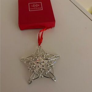 Lenox Silver Star Ornament with Red Ribbon  in Box New